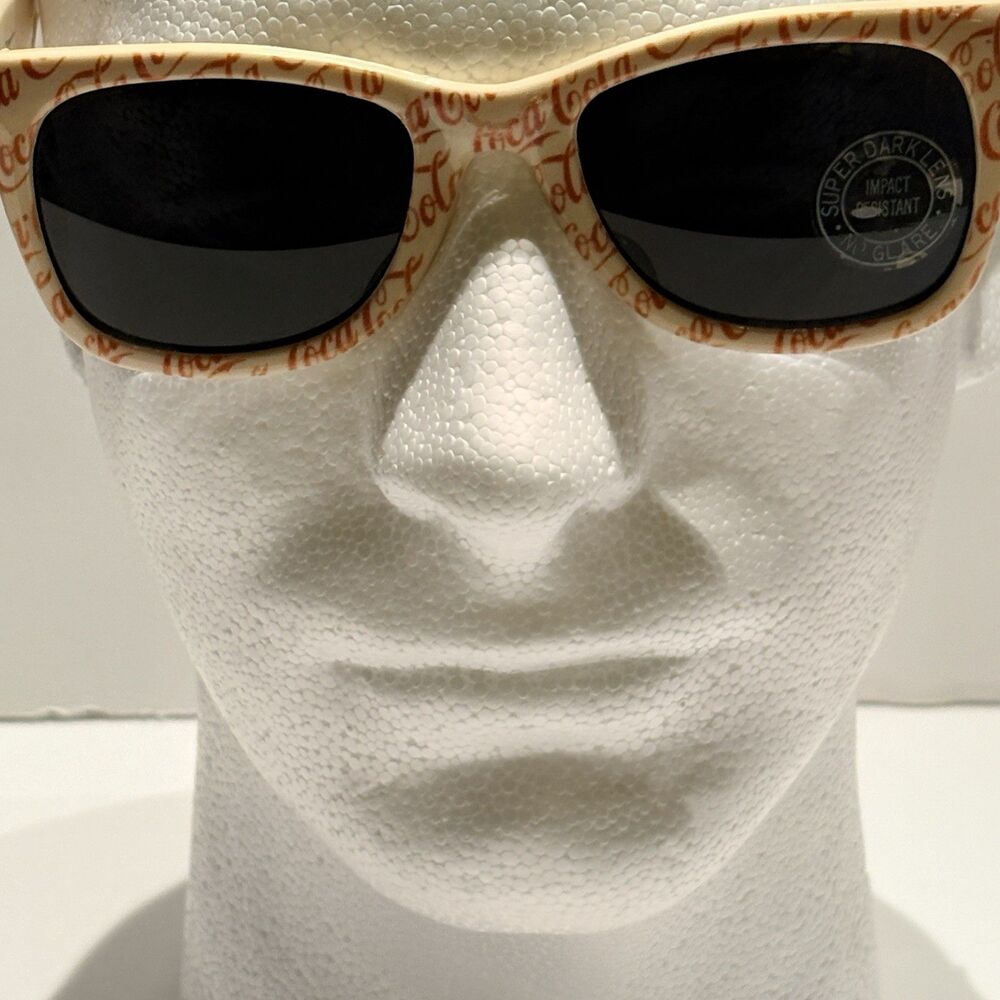 Coca Cola Vintage 80s Sunglasses Allover Logo Wayfarer White Frame Black Lenses